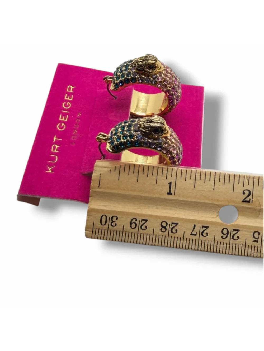 Kurt Geiger London Eagle Hoop Earrings Multicolor Crystal Gold Tone NWT